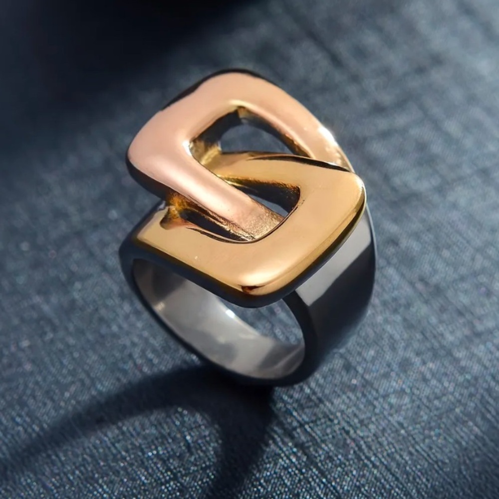 💙💚 Modern Geometric Statement Ring – 14K Gold Plated & Stainless Steel - Picture 14 of 14